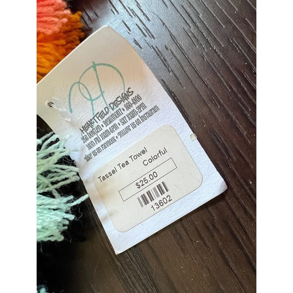 Lot of 2 TASSEL WHITE LINEN MINT CORAL ORANGE TEAL KITCHEN Tea TOWEL NWT